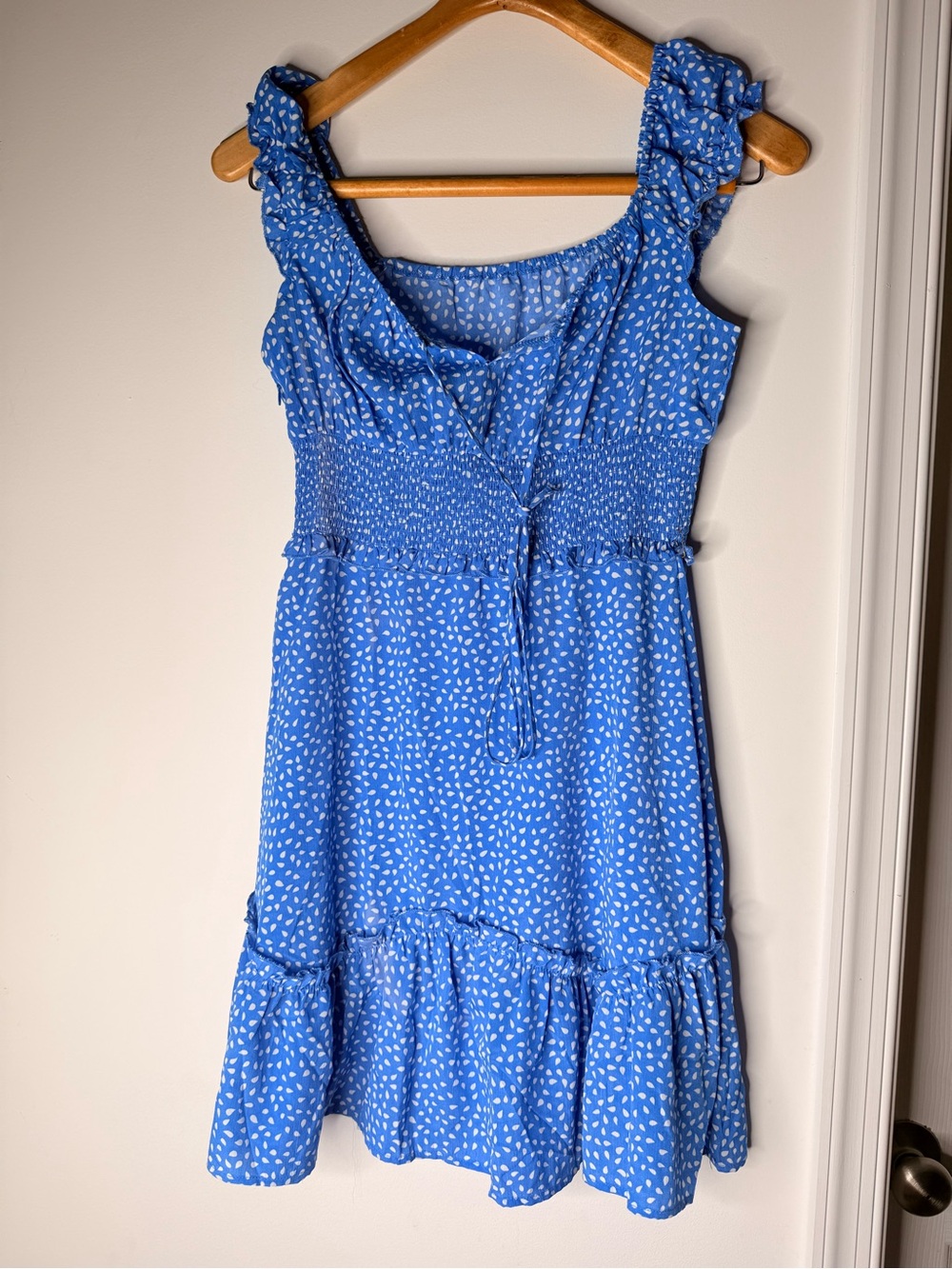 Blue Smocked Waist Ruffle Sundress